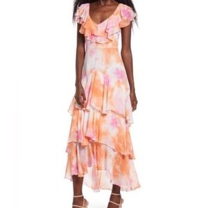 Wayf High Low Dress in Orange and Pink